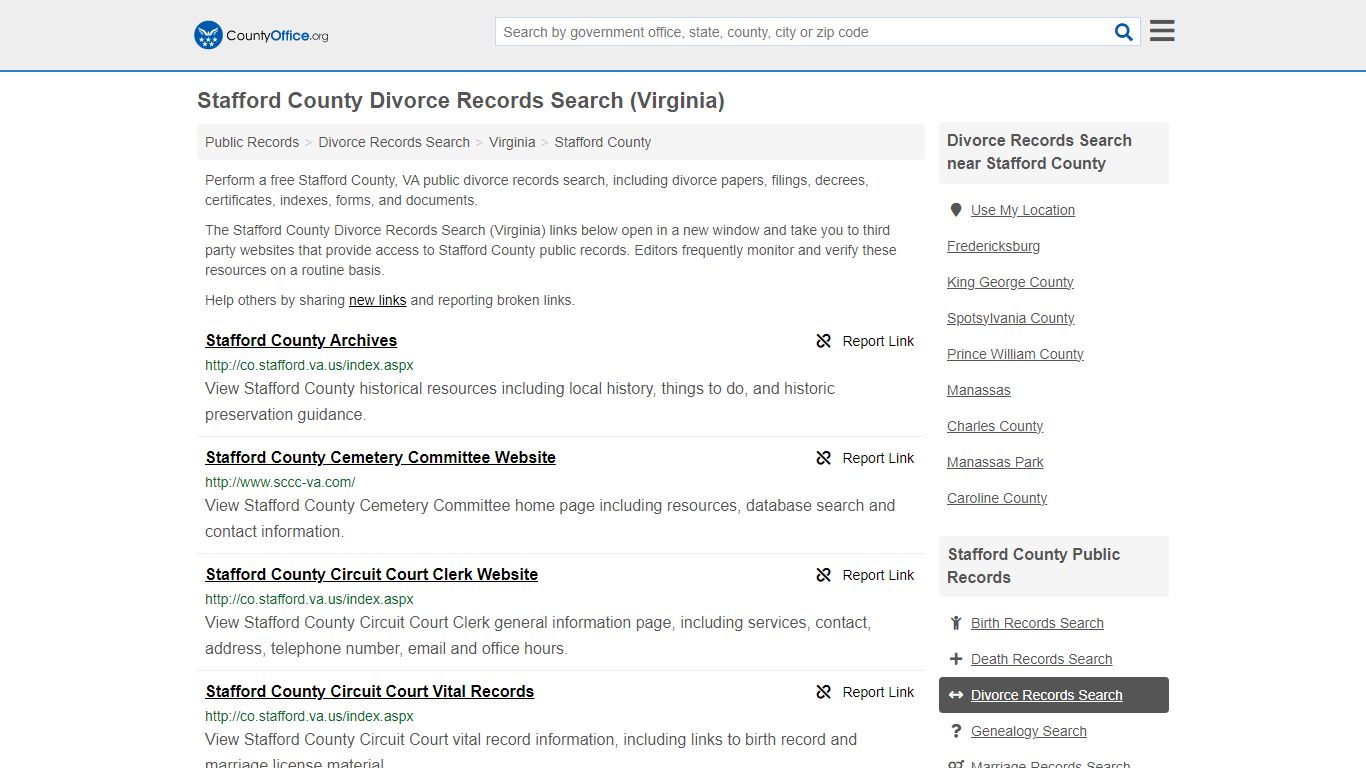 Stafford County Divorce Records Search (Virginia) - County Office